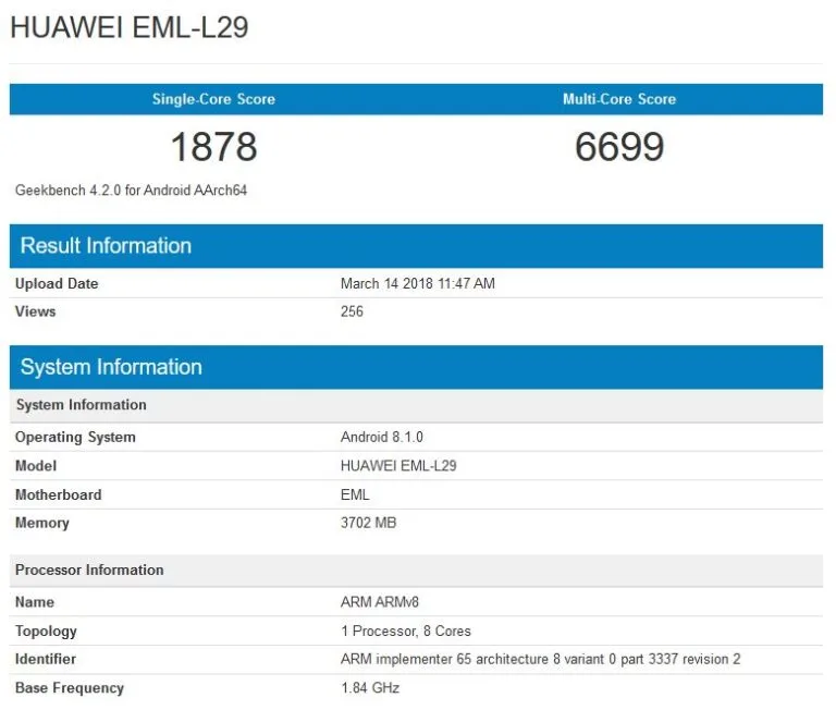 huawei p20 geekbench