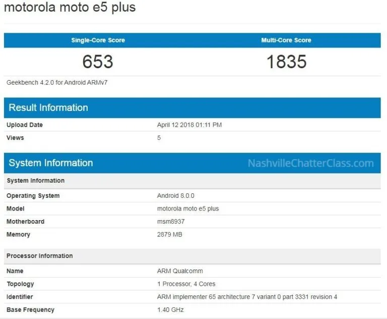 Moto E5 Plus Geekbench