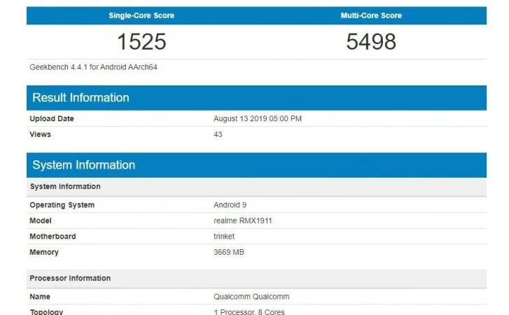 realme 5 geekbench 2