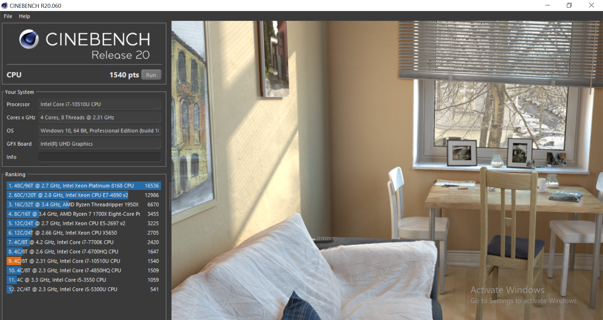 Cinebench R20 performance mode