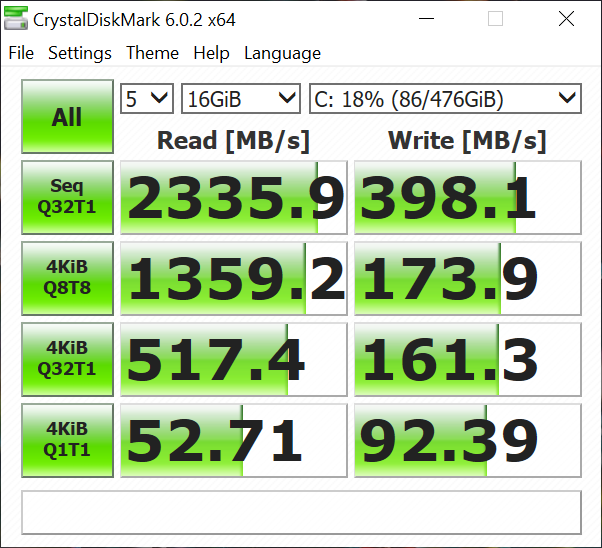Lenovo Yoga C640 CrystalDiskMark 16GB