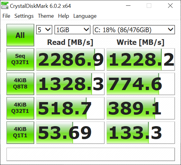 Lenovo Yoga C640 CrystalDiskMark 1GB