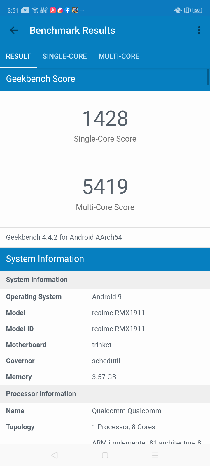 Realme 5 Benchmark Geekbench