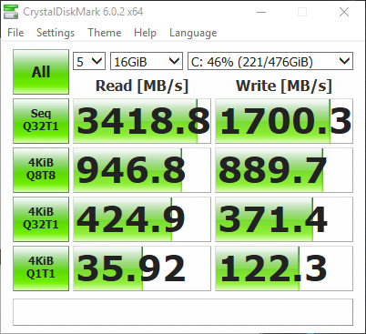 Trident X Plus CrystalDiskMark SSD 16GB Benchmark