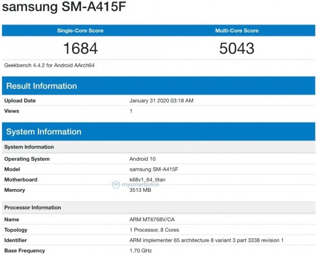 Galaxy A41 Geekbench