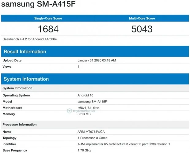 Galaxy A41 Geekbench