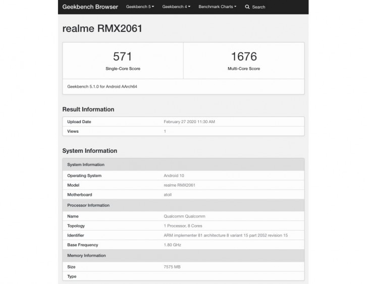 realme 6 pro geekbench listing