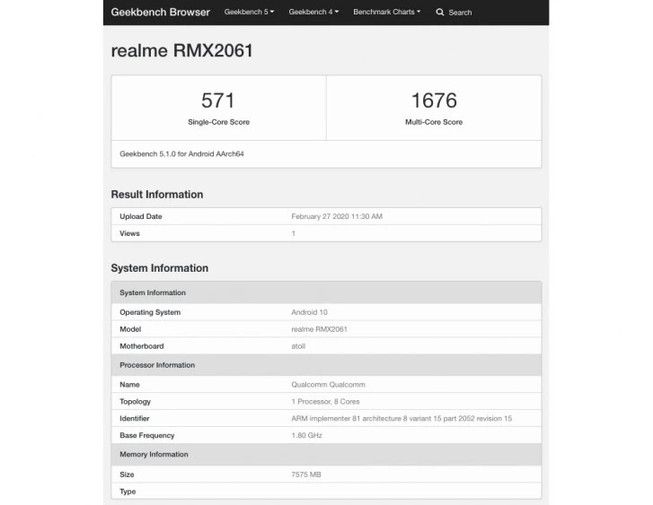 realme 6 pro geekbench listing