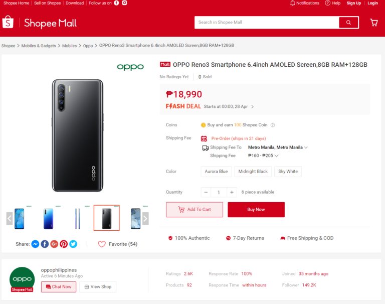 OPPO Reno3 Shopee