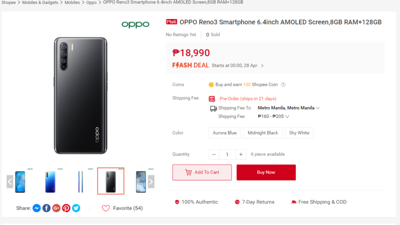 OPPO Reno3 Shopee