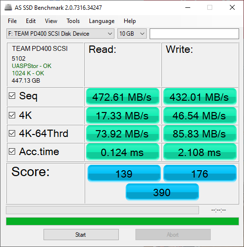 TeamGroup PD400 SSD Review AS SSD Benchmark 10GB