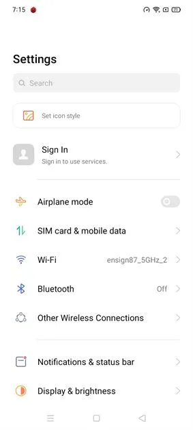 realme Narzo 20 System 11