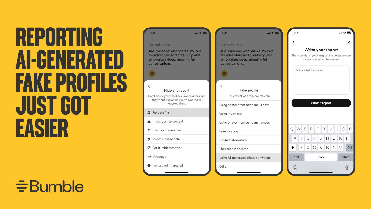 Bumble AI generated photos and videos reporting 1