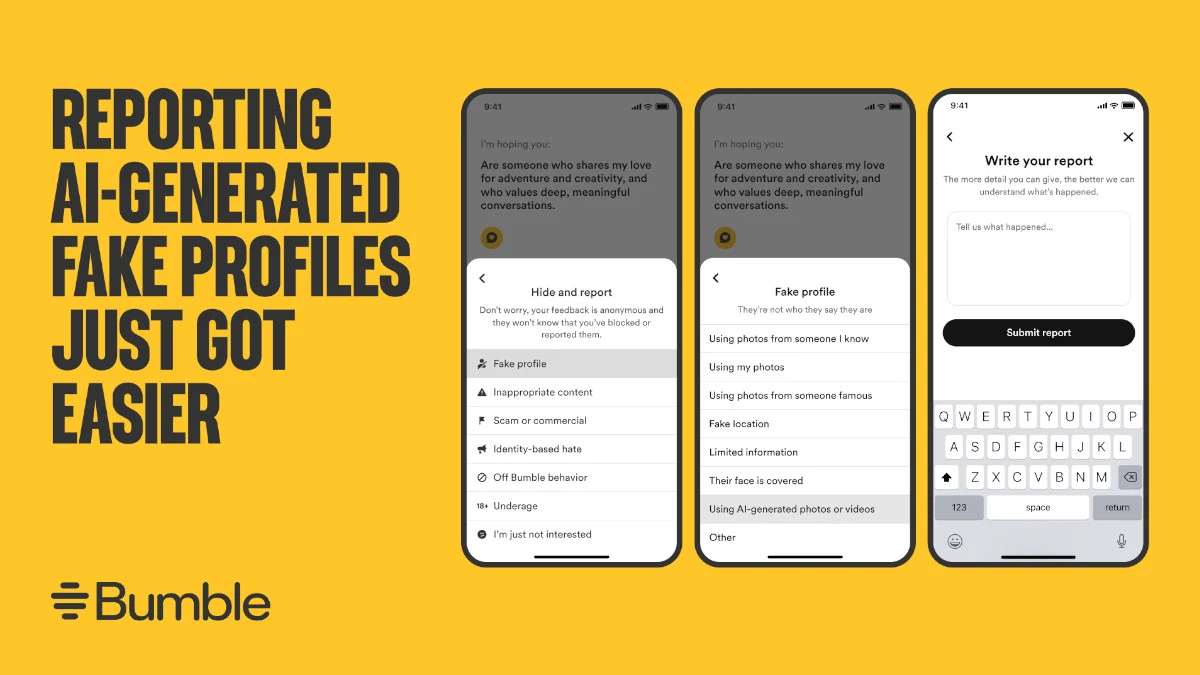 Bumble AI generated photos and videos reporting 1