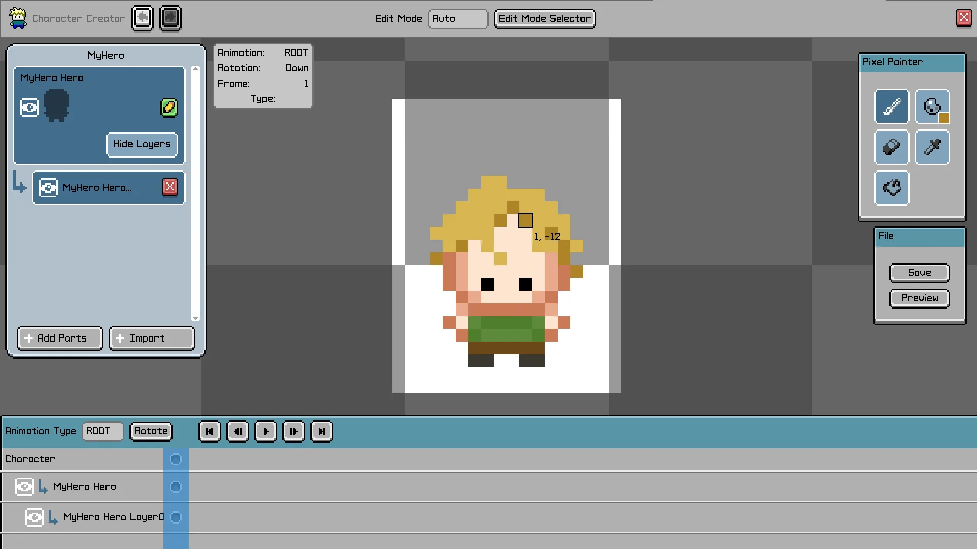 Character creation tools in the Creative Mode sandbox