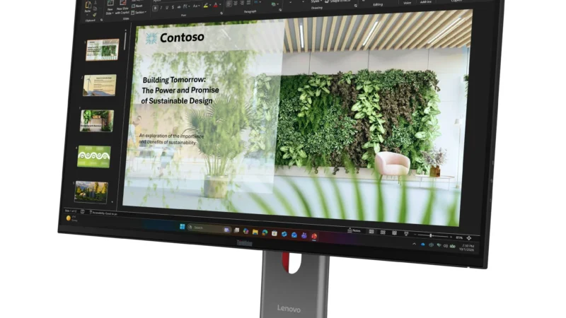 Lenovo ThinkVision P27UL-40 IJP OLED professional monitor shown from the front left