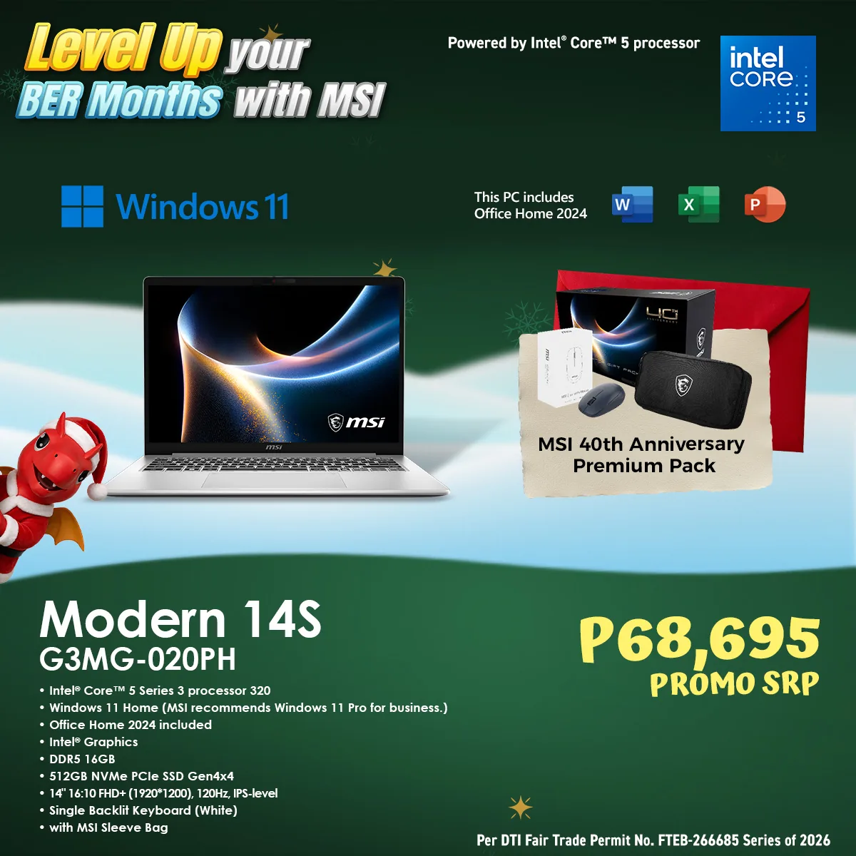 MSI Modern 14S G3MG-020PH BER Months promo offer
