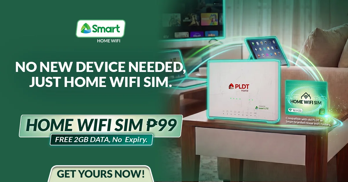 Promotional artwork for Smart's PhP99 home WiFi SIM offer
