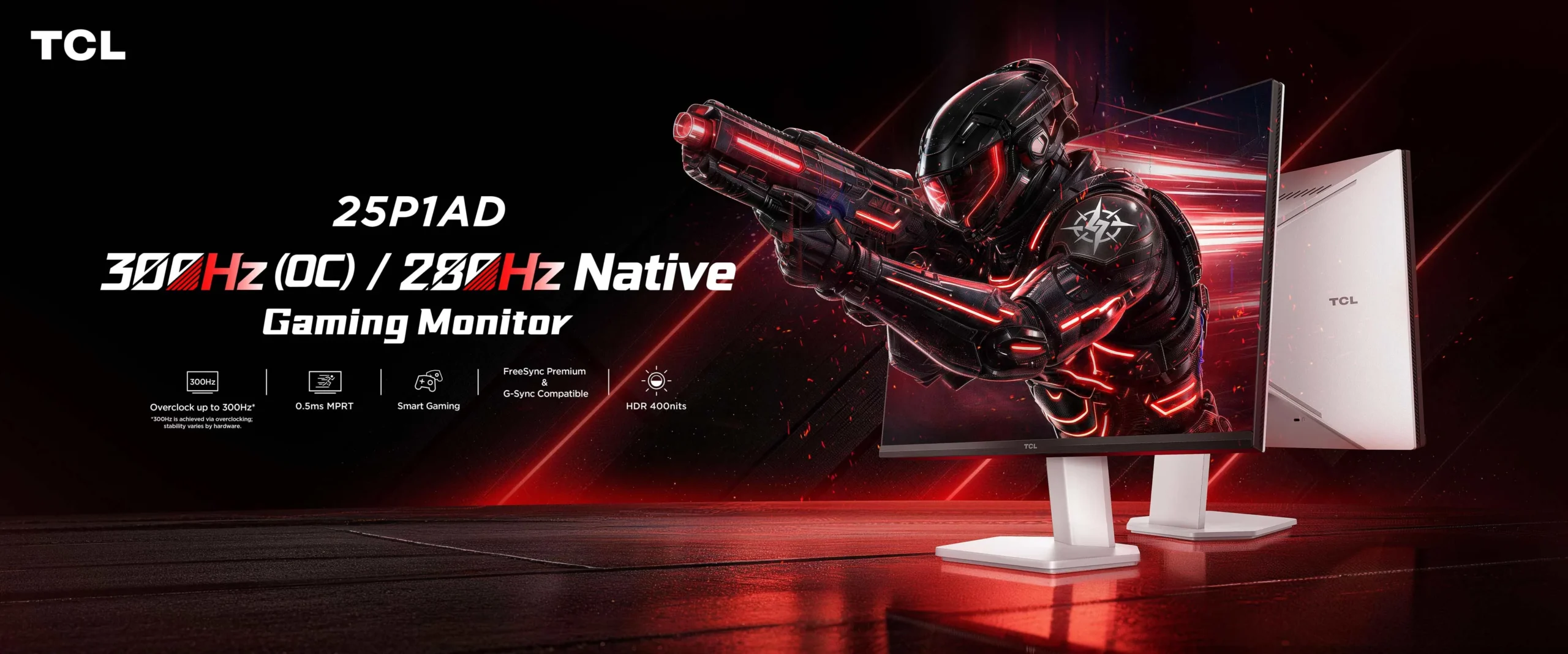 TCL 25P1AD, a 25-inch gaming monitor with a native 280Hz refresh rate