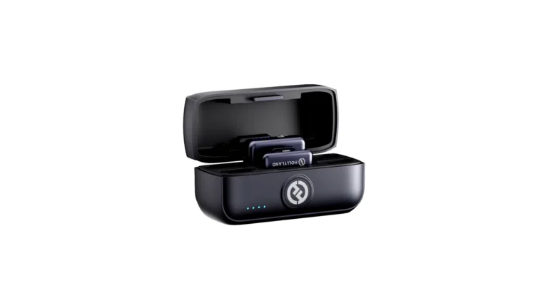 Hollyland LARK M3 kit with transmitters, receivers, and the all-in-one charging case