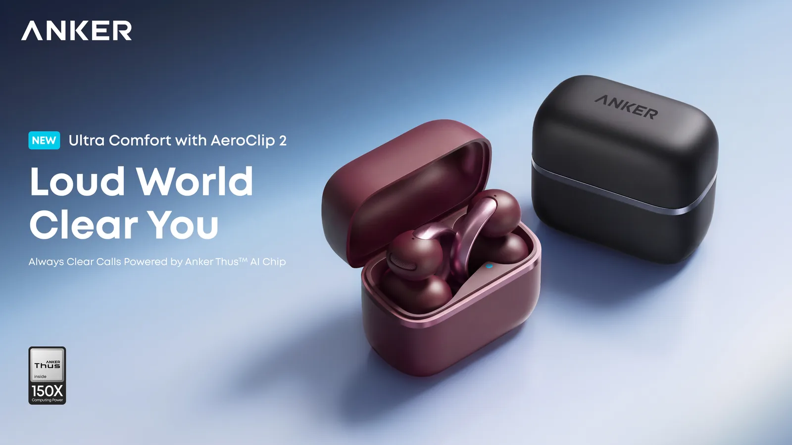 Anker soundcore AeroClip 2 open-ear clip-on earbuds and charging case