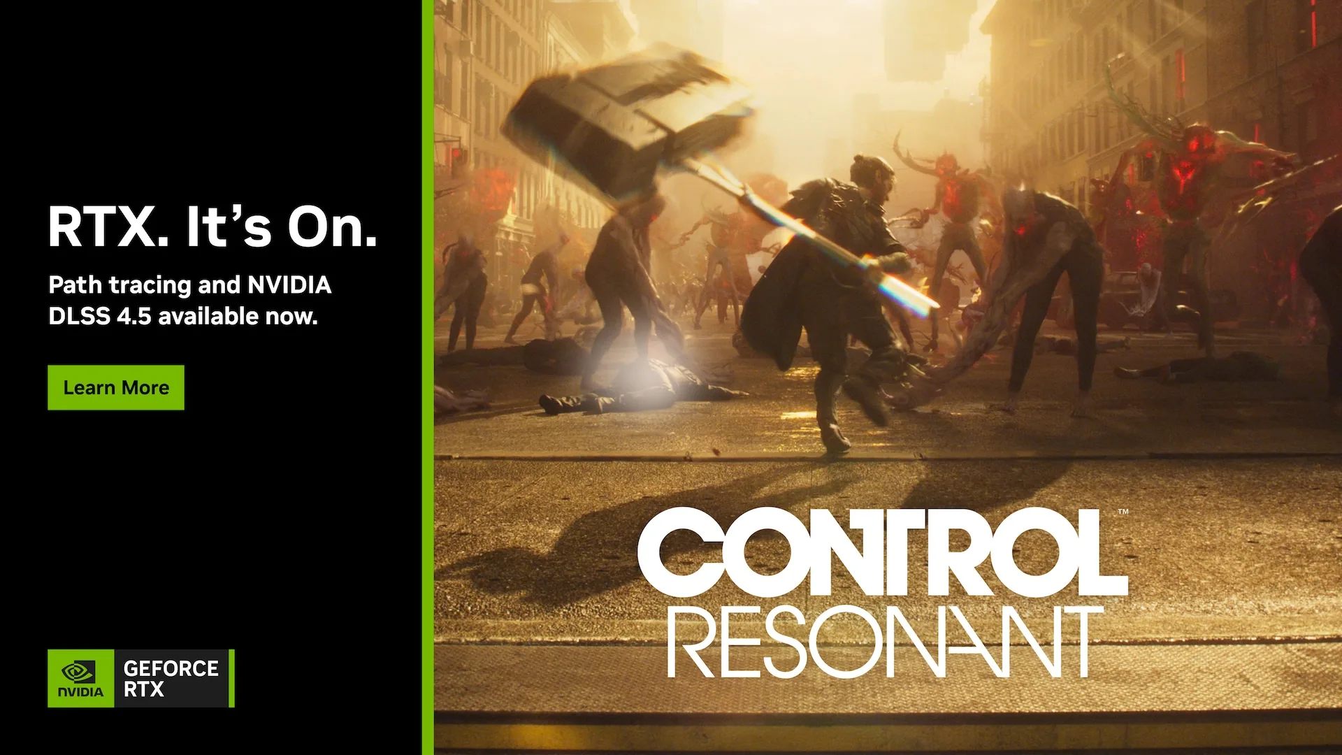 Control Resonant combat scene with path-traced lighting and DLSS 4.5 Ray Reconstruction on GeForce RTX