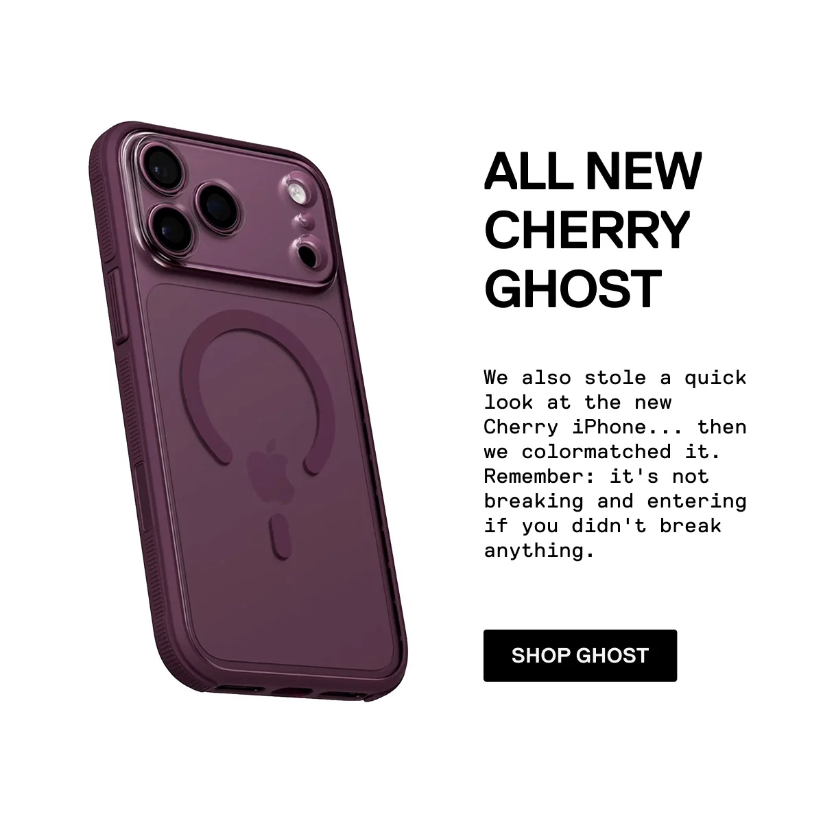 dbrand Cherry Ghost case color matched to a cherry iPhone