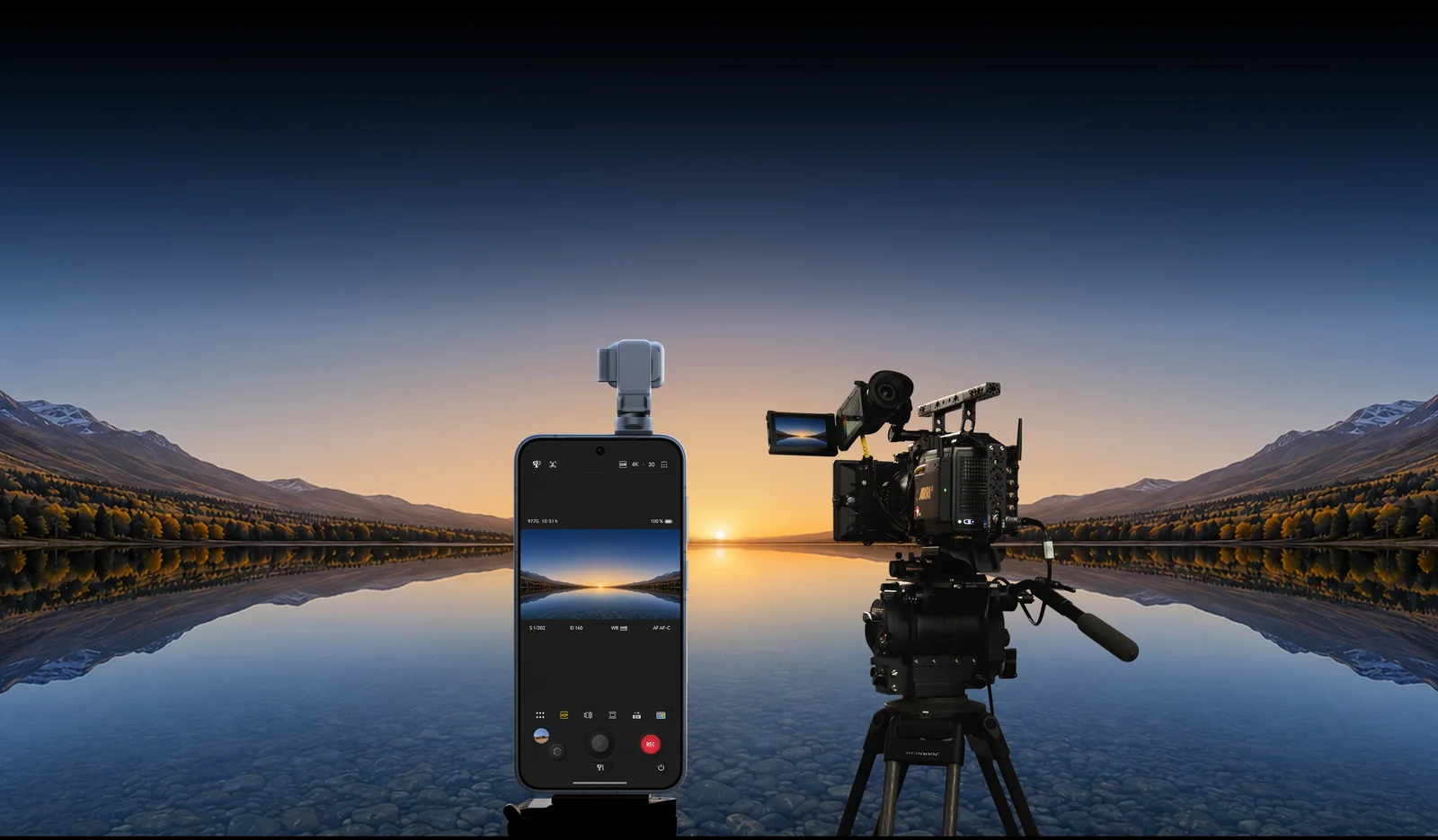 HONOR Robot Phone ARRI cinema workflow next to a professional cinema camera