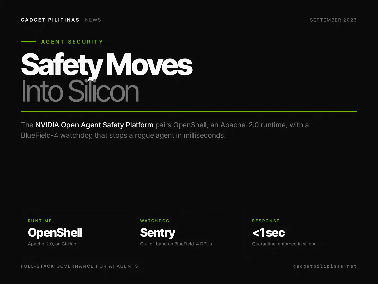 NVIDIA Open Agent Safety Platform news card with OpenShell and Sentry specs