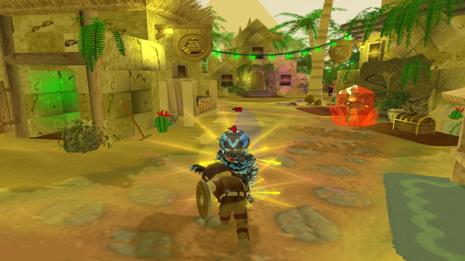 A treasure hunter exploring the jungle biome of Secrets of Temple Isle in a third-person gameplay screenshot