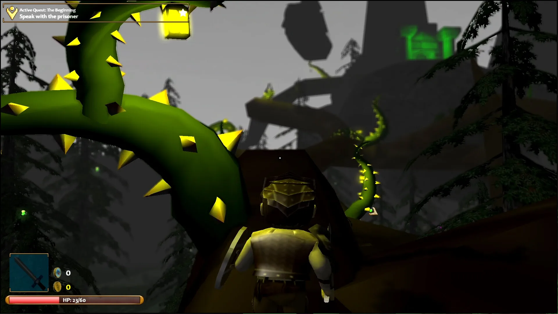 A handcrafted cave dungeon in Secrets of Temple Isle, with hostile enemies blocking the path