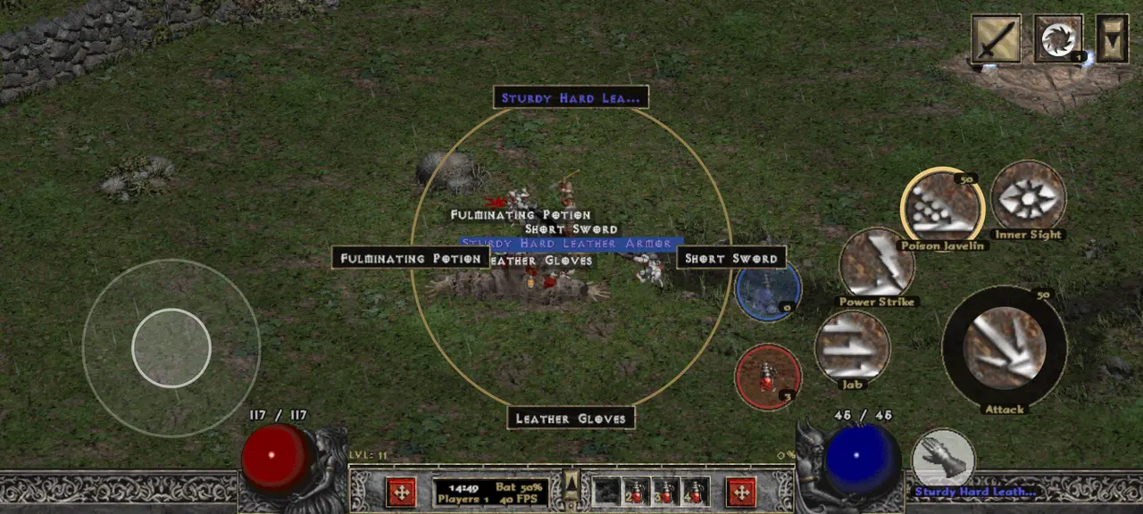 D2Android target ring for picking up items with a single Take button