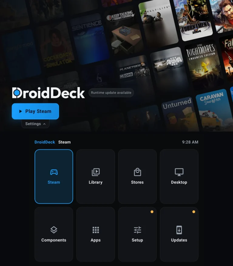 DroidDeck on Retroid Pocket Duo with menus on the bottom screen