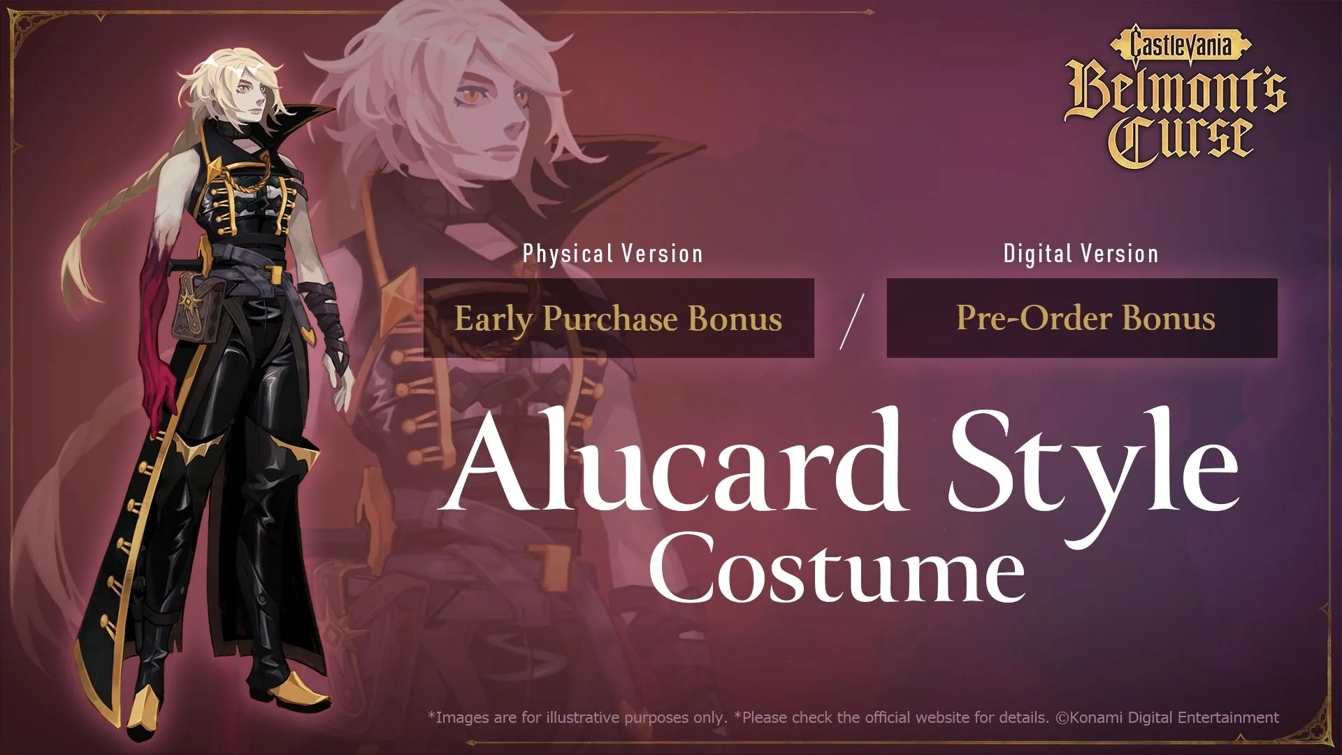 Alucard Style Costume early purchase bonus artwork for Castlevania: Belmont's Curse