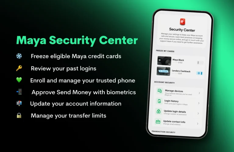 Maya Security Center account protection tools from the Maya app