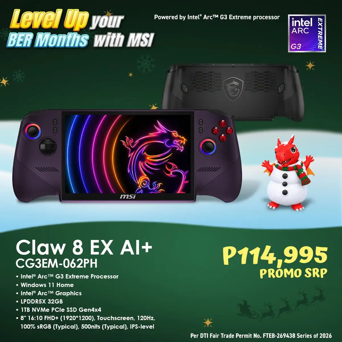 MSI Claw 8 EX AI+ BER Months promo graphic for the CG3EM-062PH variant at PhP114,995