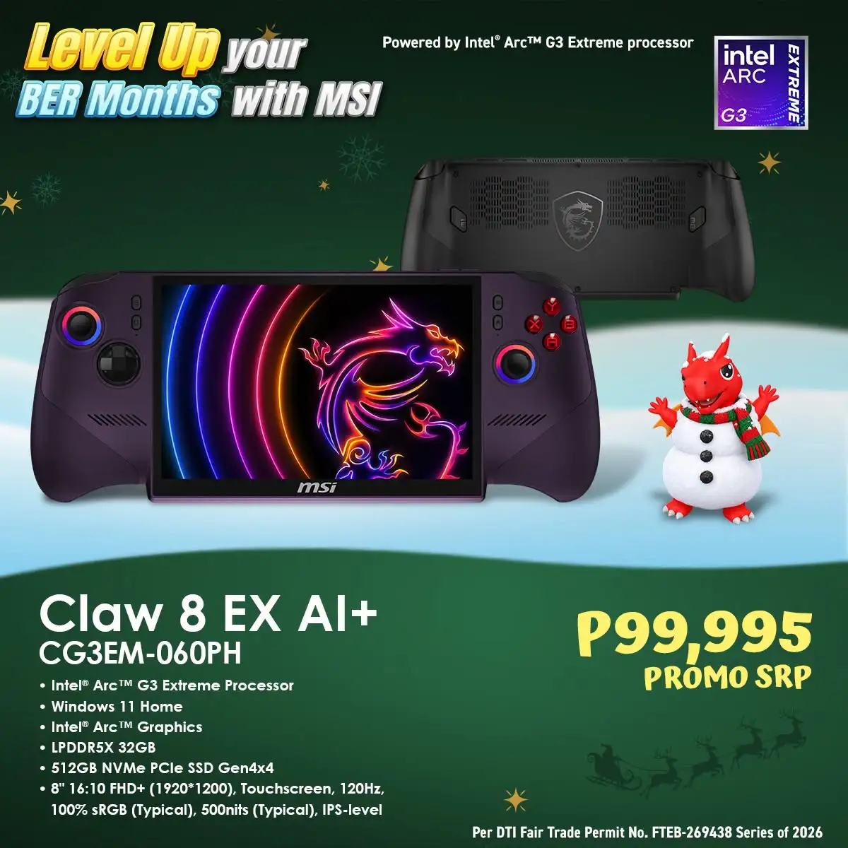 MSI Claw 8 EX AI+ BER Months promo graphic for the CG3EM-060PH variant at PhP99,995