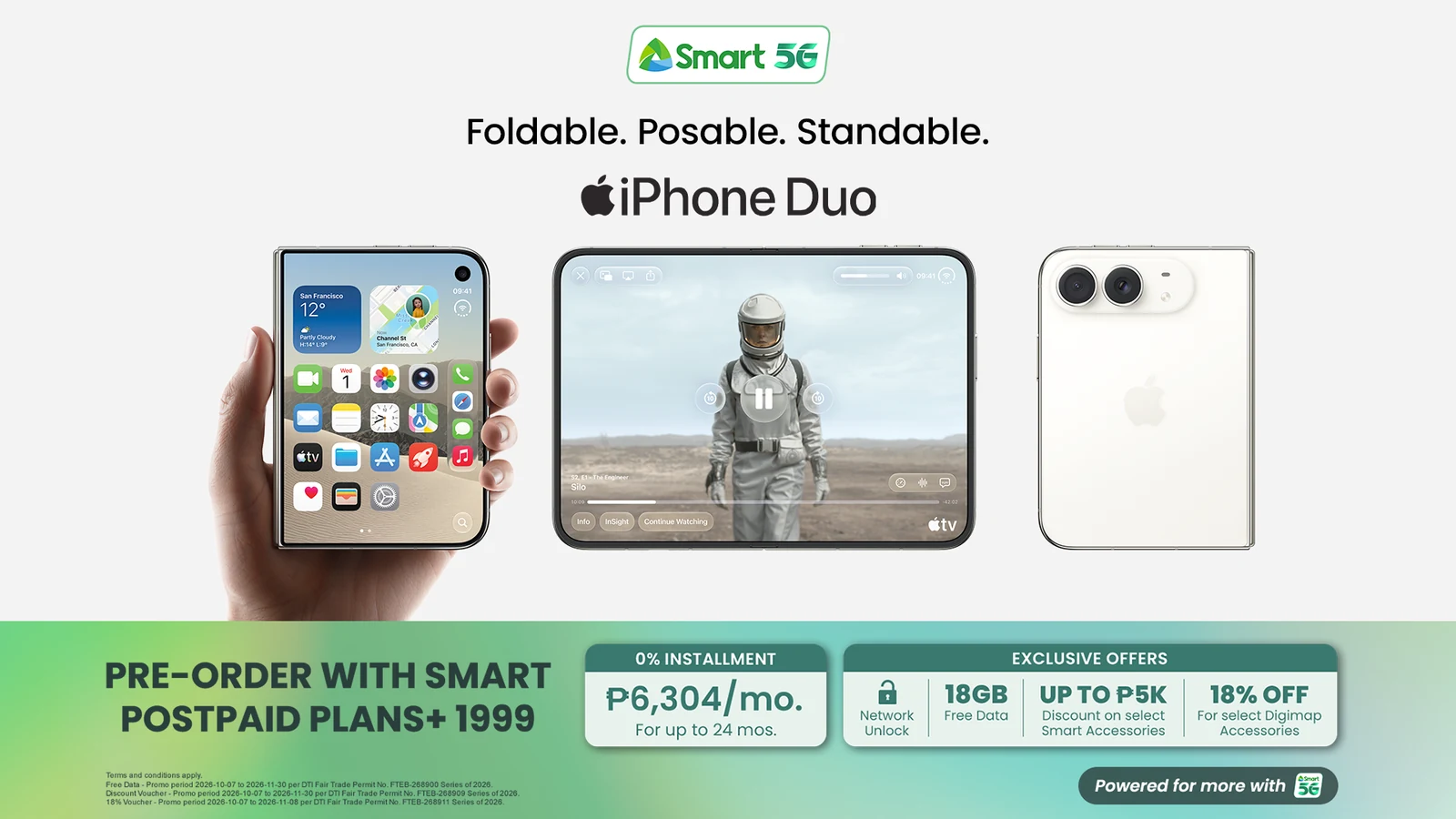 Smart's pre-order graphic for the iPhone Duo listing the Smart iPhone Duo Plans+ 1999 offer at PhP6,304 a month