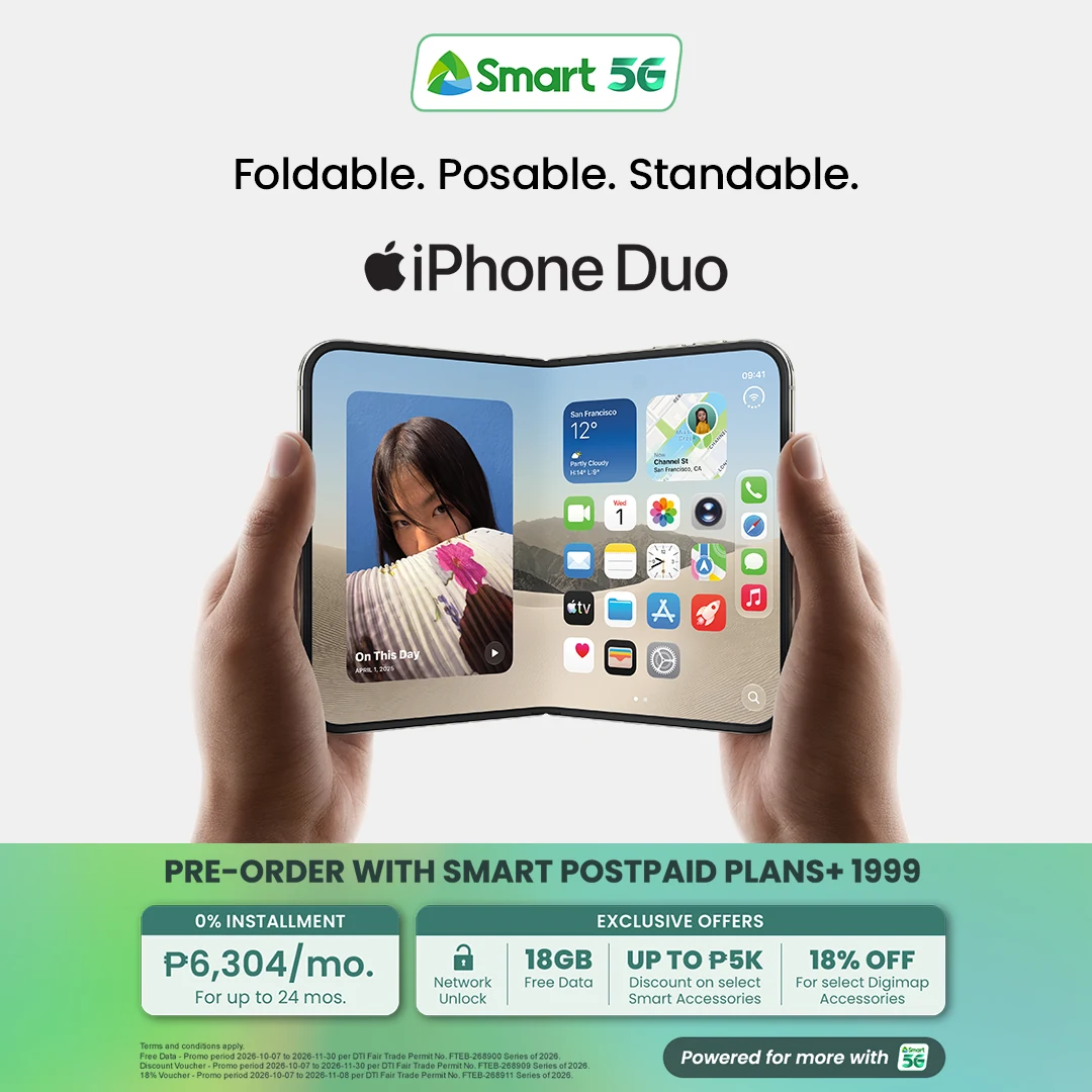 Smart's iPhone Duo pre-order graphic showing the foldable and the exclusive postpaid offers