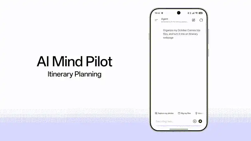 OPPO AI Mind Pilot Agent Mode planning a trip itinerary in ColorOS 17