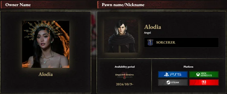 Alodia Gosiengfiao Sorcerer Official Pawn card in Dragon's Dogma 2: Dark Arisen