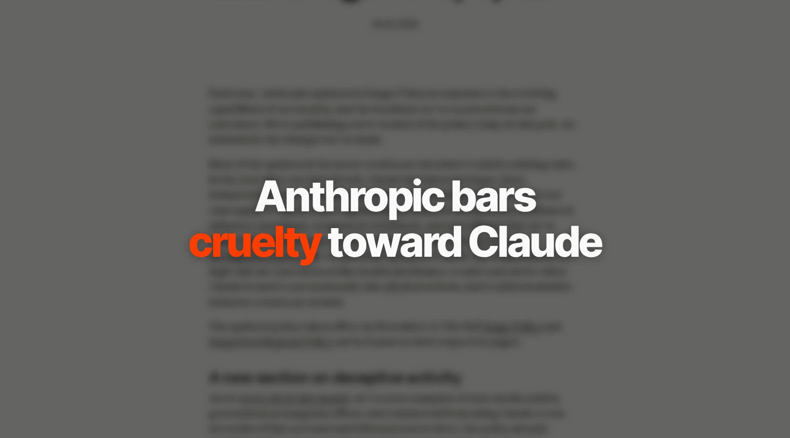 Anthropic bars cruelty toward Claude