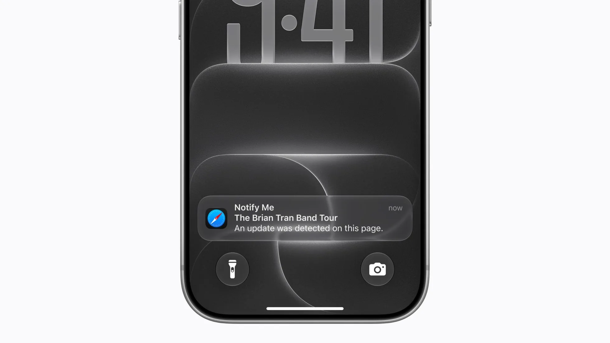 A Safari screen on iOS 27 showing the Notify Me feature