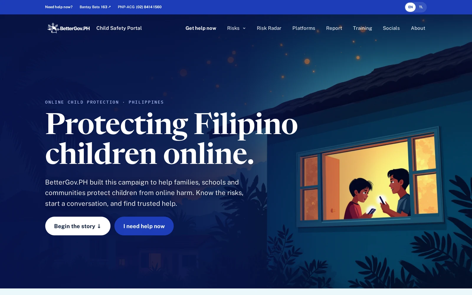 BetterGov child safety portal home page on desktop