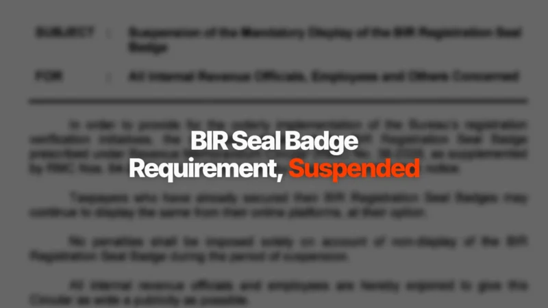 BIR Seal Badge Requirement, Suspended