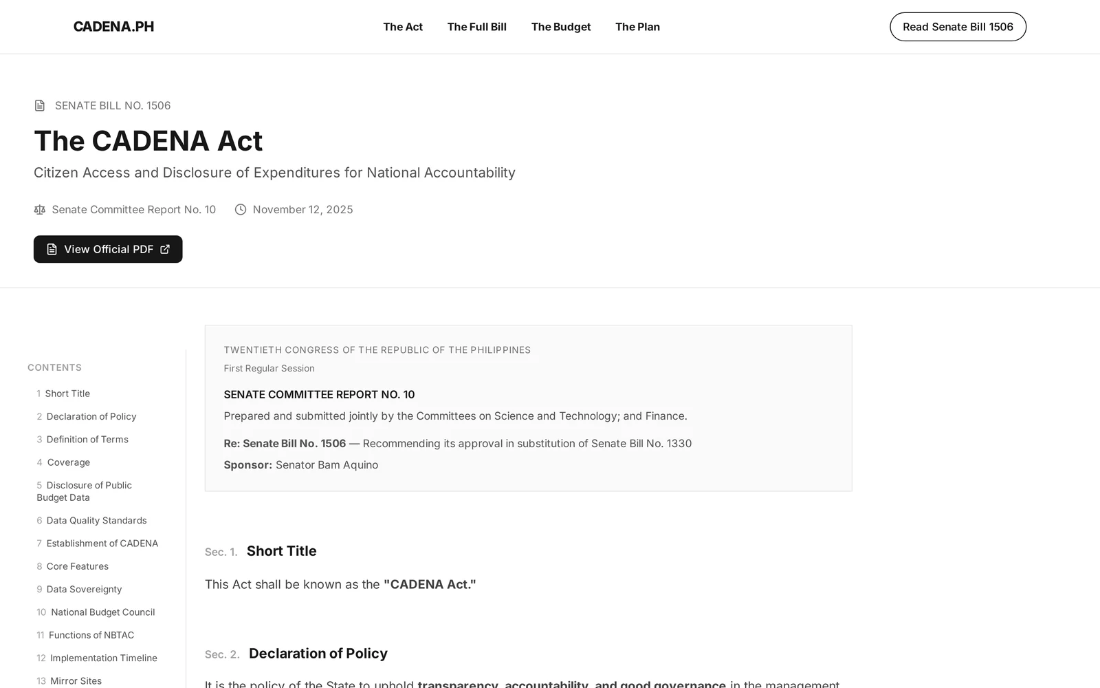 CADENA Act digital budget portal explainer page