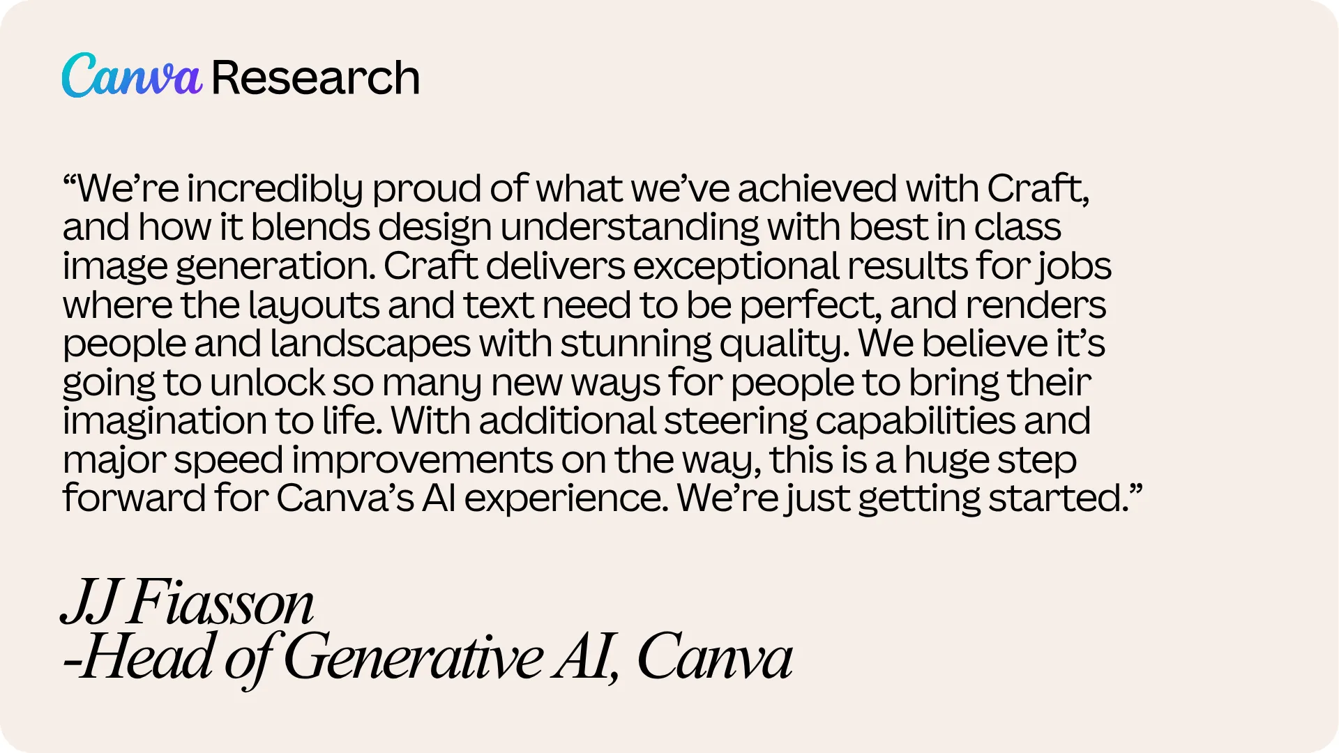 Canva Craft quote from Canva Head of Generative AI JJ Fiasson