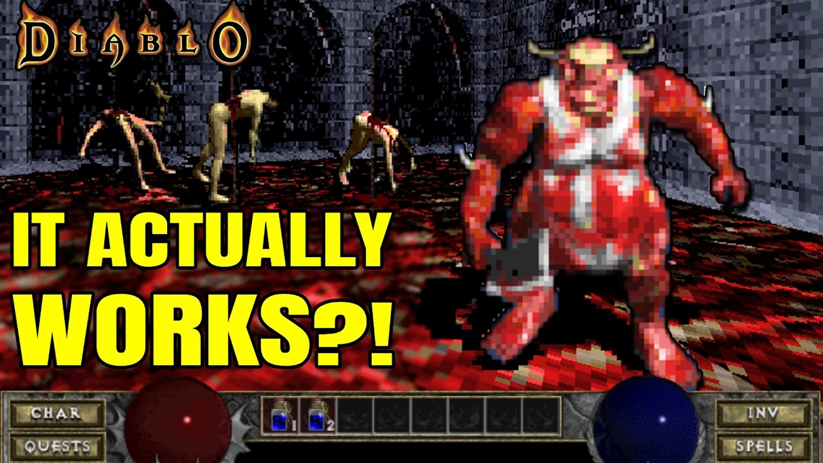 First-person view of the original 1997 Diablo, with the Butcher advancing down a dungeon corridor, the mod that started the recent wave of first-person Diablo builds