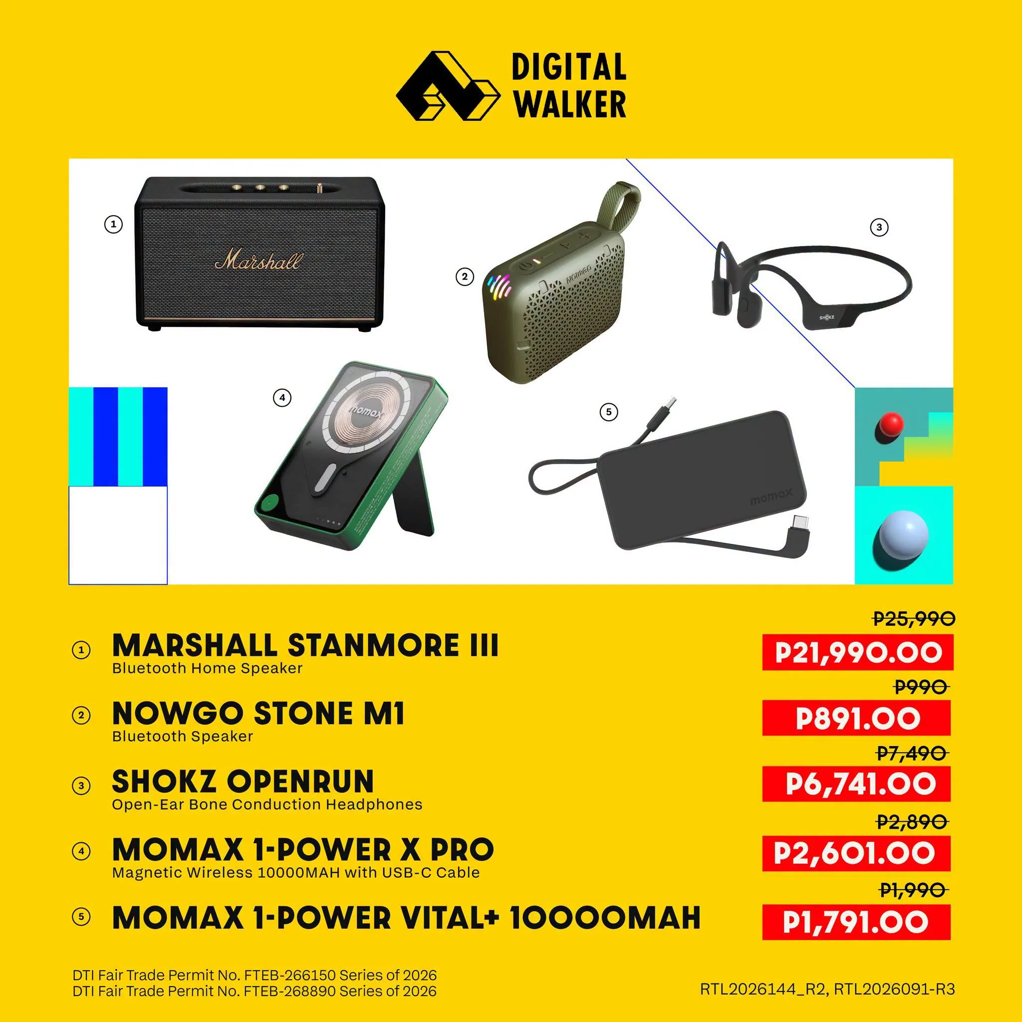 Digital Walker Park Triangle Mall opening deals poster with Marshall, Shokz and Momax prices