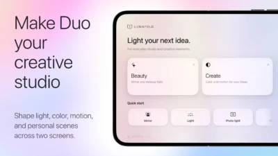 LumaFold iPhone Duo app home screen showing Beauty and Create modes
